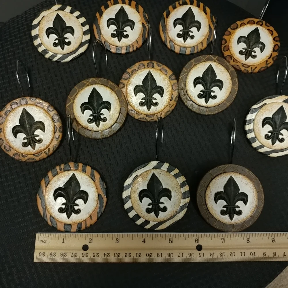NEW Fleur De Lis Animal Print Shower Curtain Hooks 12 pc